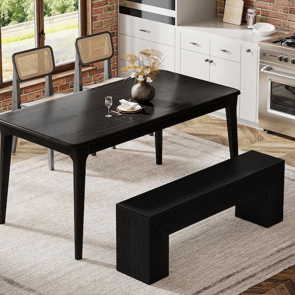 Black Wood Dining Table Bench 47 in. Farmhouse Wood Entryway Bench for Dining Room, Hallway, Seating 2