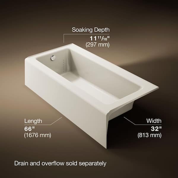 Bellwether 66 in. Left Drain Rectangular Alcove Bathtub with Integral Apron in Biscuit