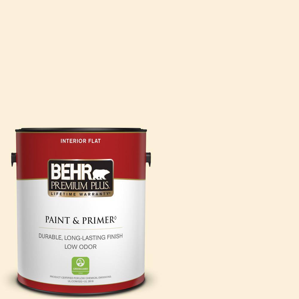 BEHR PREMIUM PLUS 1 gal. 320A1 Eggnog Flat Low Odor Interior Paint & Primer 105001 The Home