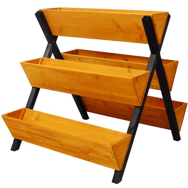 Anky 3 Tiers Brown Wood Vertical Raised Planter Boxe Garden Bed with Legs,Brown Planter Raised Beds
