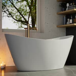 59 in. Acrylic Freestanding Bathtub Flatbottom Deep Soaking Tub for Adults in White