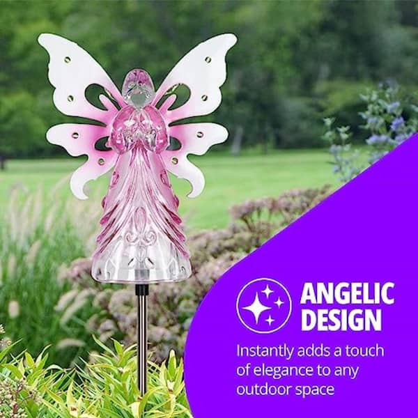 Cubilan 7 in. x 40 in. Garden Solar Lights, Decorative Angel Garden Stake,  13 LEDs, Cute Yard and Pathway Decor, in Pink, B0868XHBG8 - The Home Depot