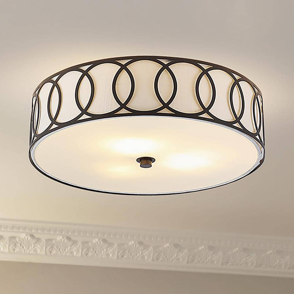 Aubrey Contemporary 15.5" LED Flush Mount in Oil Rubbed Bronze with Linen Shade