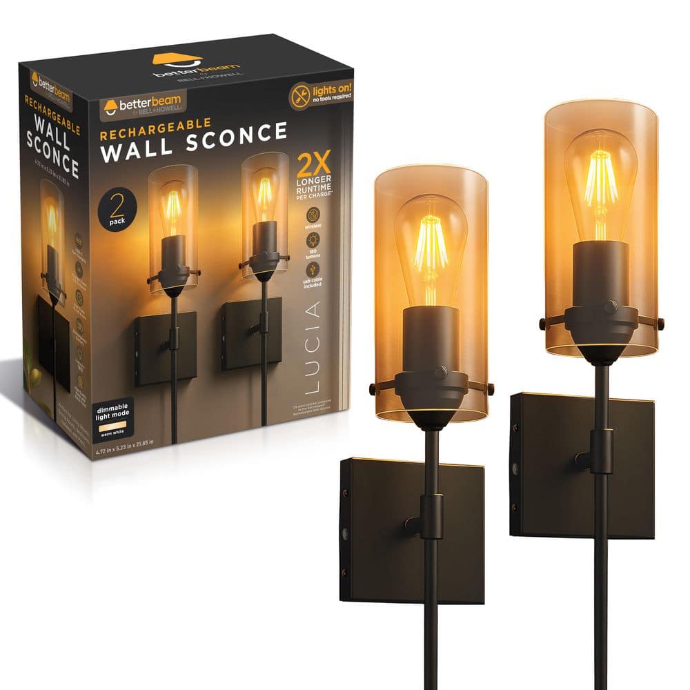 BETTERBEAM Lucia 20 in. 2-Pack Light Black Modern Rechargeable