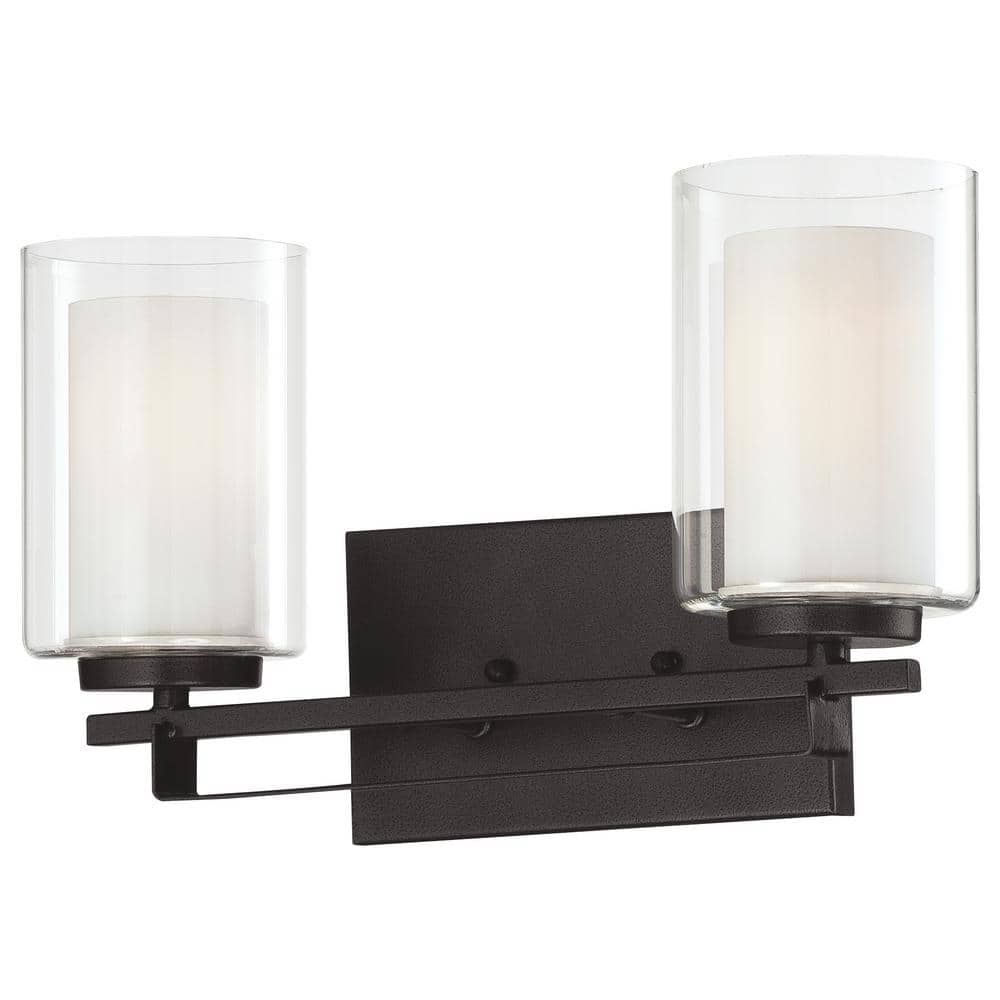 Parsons Studio 15 in. 2-Light Sand Black Vanity Light with Clear and Etched White Glass Shades price history on PriceWatchPro