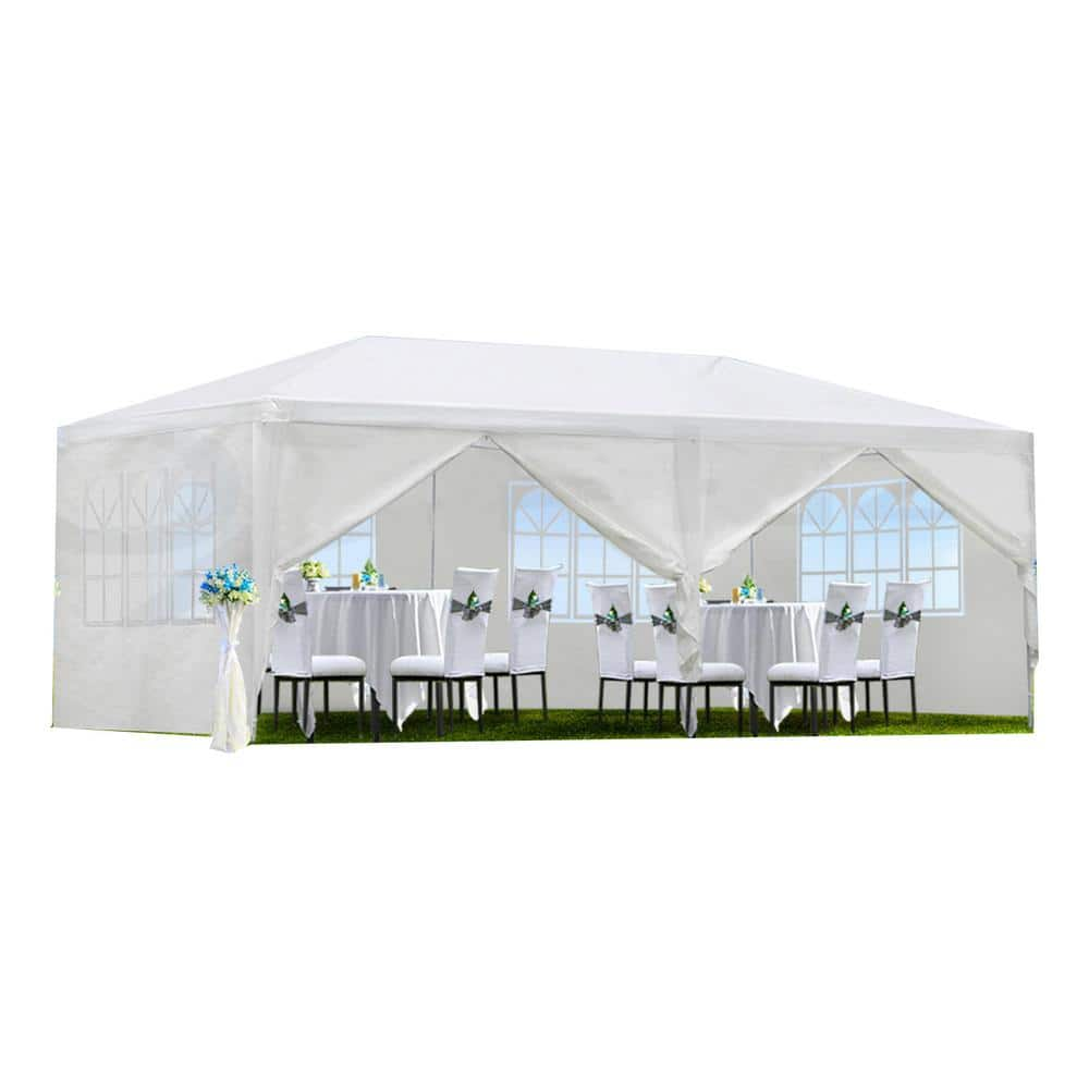 10 ft. x 20 ft. White Outdoor Gazebo Canopy Party Large Wedding Tent with 6-Removable Sidewalls -  Huluwat, P153097