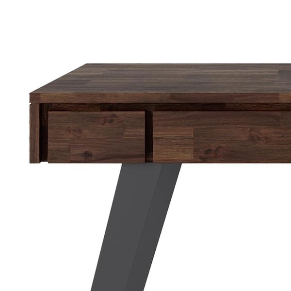 Simpli Home Erina Solid Acacia Wood Flat Top Desk in Distressed Charcoal Brown