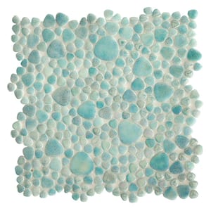 Glass Tile LOVE Enduring 12 in. X 12 in. Teal Pebble Glossy Glass Mosaic Tile for Wall and Floor (10.76 sq. ft./case)