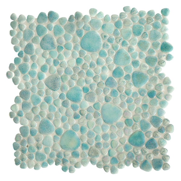 The Tile Doctor Glass Tile LOVE Enduring 12 in. X 12 in. Teal Pebble Glossy Glass Mosaic Tile for Wall and Floor (10.76 sq. ft./case)