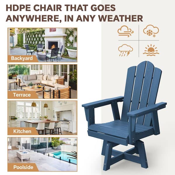 JEAREY HDPE Outdoor Swivel Dining Chair Navy HDPE Frame Swivel