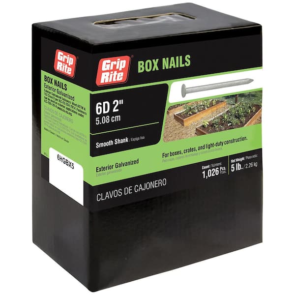 Grip-Rite 2 in. x 12-1/2-Gauge 6-penny Exterior Galvanized Steel Box Nails 5 lb. Box