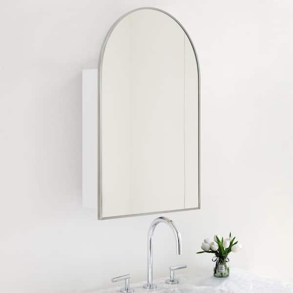 20 in. W x 30 in. H Arched Metal Framed Recessed and Surface Medicine Cabinet with Mirror in Brushed Nickel