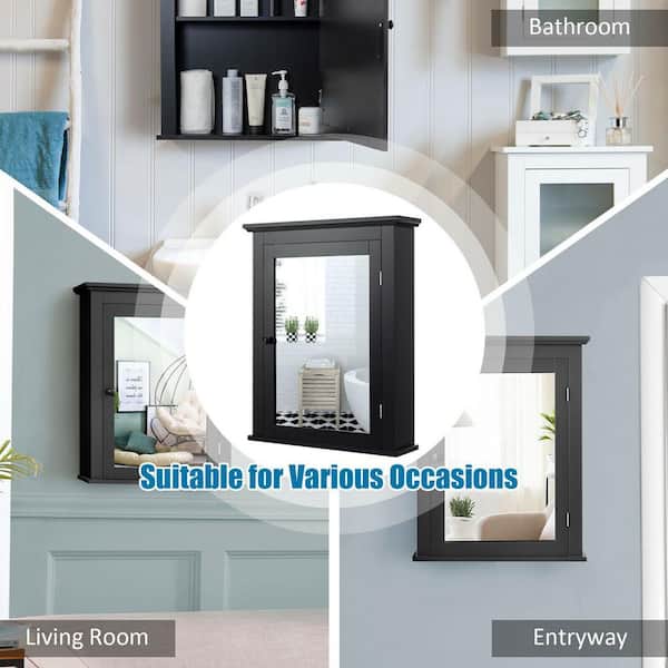 WELLFOR 22 in. W x 27 in. H Rectangular Black MDF Surface Mount Medicine Cabinet with Mirror