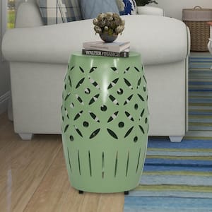 12.25 in. W x 18 in. H Sage Round Geometric Cut Iron Drum Accent Table