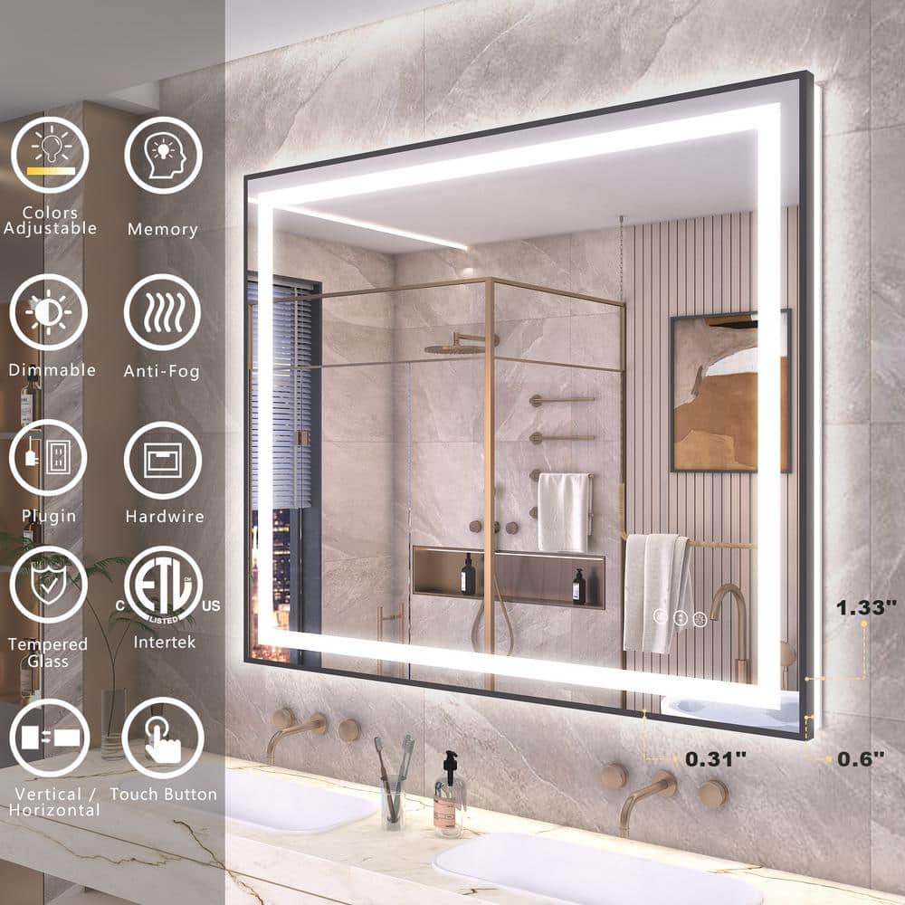 Oversized Matte Black Aluminum Frameless LED Vanity Mirror