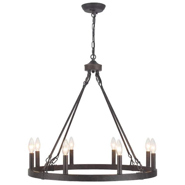 LWYTJO 8-Light Antique Black Farmhouse Wagon Wheel Modern Chandelier Industrial Pendant Light