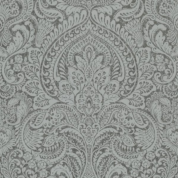 A-Street Prints Artemis Pewter Floral Damask Wallpaper Sample