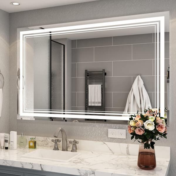 Unbranded 40 in. W x 32 in. H Rectangular Aluminum Framed Anti-Fog LED Lighted Wall Bathroom Vanity Mirror in Silver