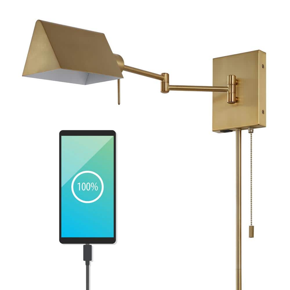 Arlo Brass Gold 22" Swing Arm LED Wall Sconce with Metal Shade
