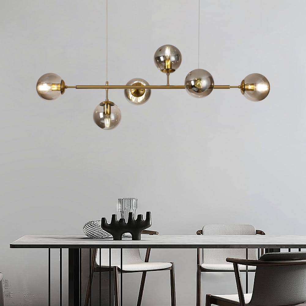 Boswellet 6-Light Gold Linear Chandelier for Kitchen Island with No Bulbs I