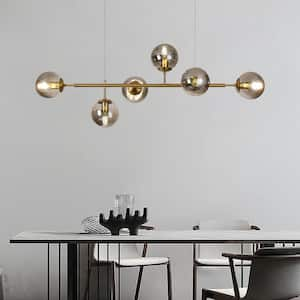 Boswellet 6-Light Gold Linear Chandelier for Kitchen Island with No Bulbs Included