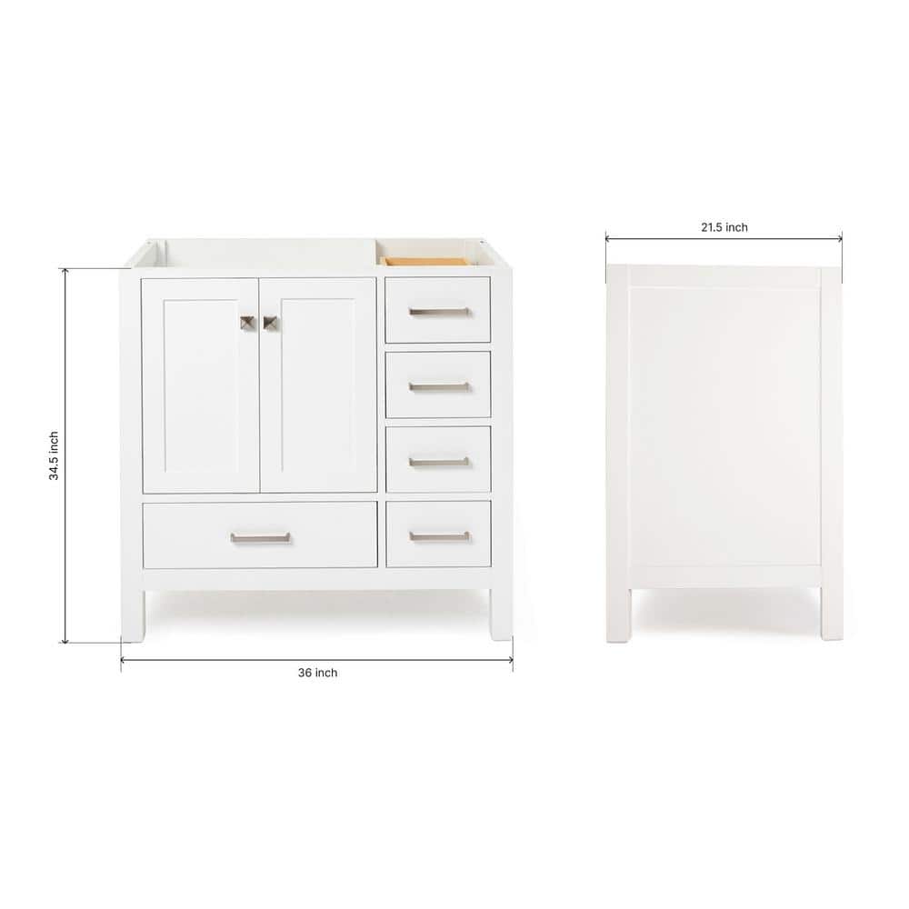 Ariel 36" White Solid Wood Freestanding Vanity Cabinet