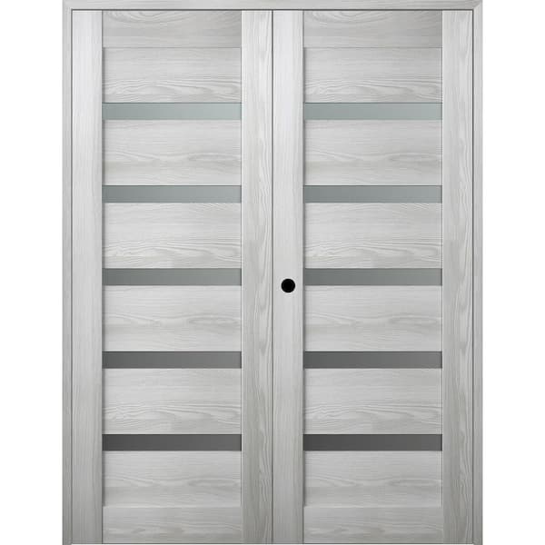 Belldinni Vona- 07-04 72 in. x 80 in. Right Hand Active 5-Lite Frosted Glass Ribeira Ash Wood Composite Double Prehung French Door