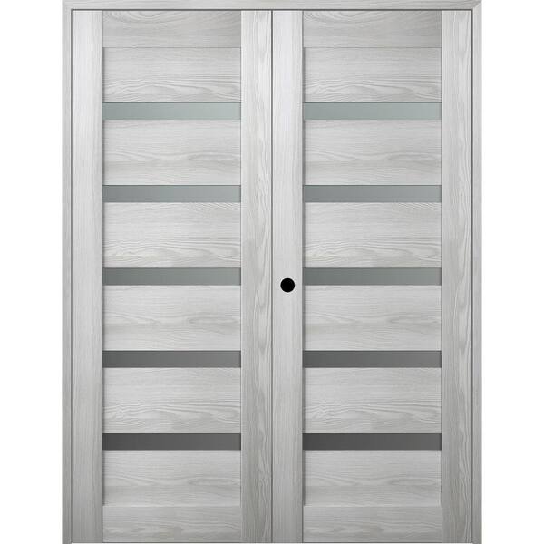 Belldinni Vona- 07-04 36 in. x 80 in. Right Hand Active 5-Lite Frosted Glass Ribeira Ash Wood Composite Double Prehung French Door
