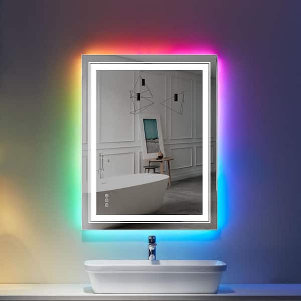 Heemli 28 in. W x 36 in. H Rectangular Frameless RGB LED Light and Anti-Fog Wall Bathroom Vanity Mirror