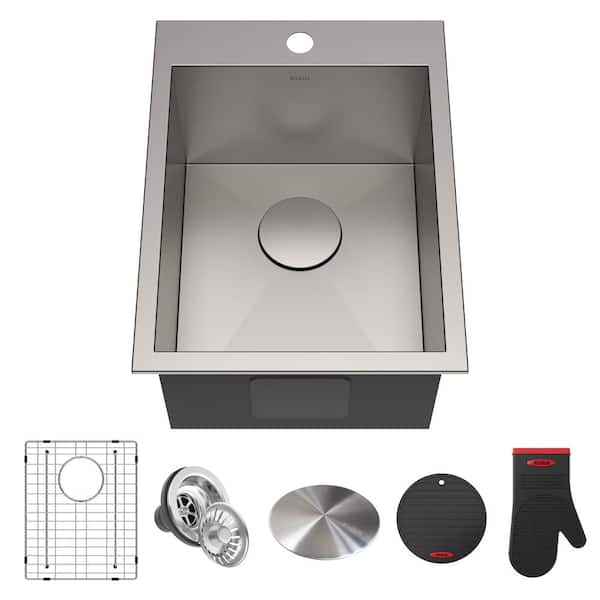KRAUS Pax Drop-In Stainless Steel 15in. 1-Hole Single Bowl Kitchen Sink