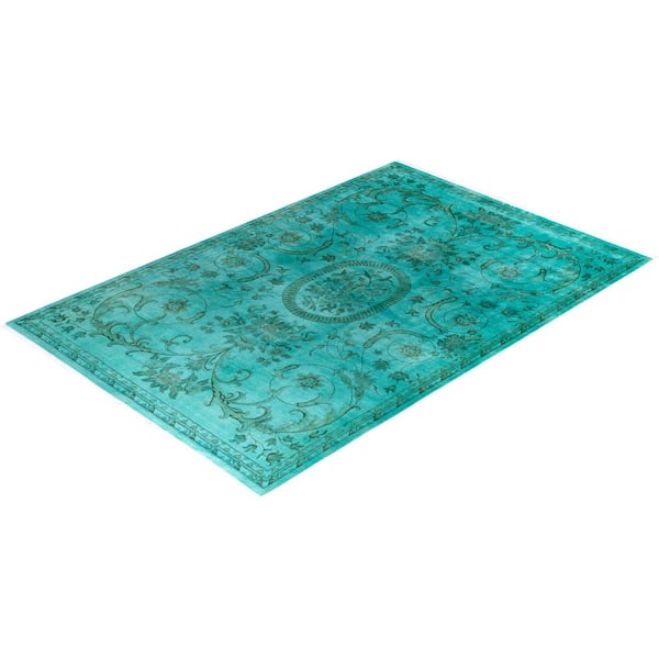Overdyed Blue 6 ft. x 9 ft. Solid Wool Indoor Area Rug