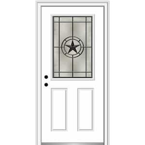 Elegant Star 36 in. x 80 in. Right-Hand 1/2 Lite Decorative Glass Brilliant White Painted Fiberglass Prehung Front Door