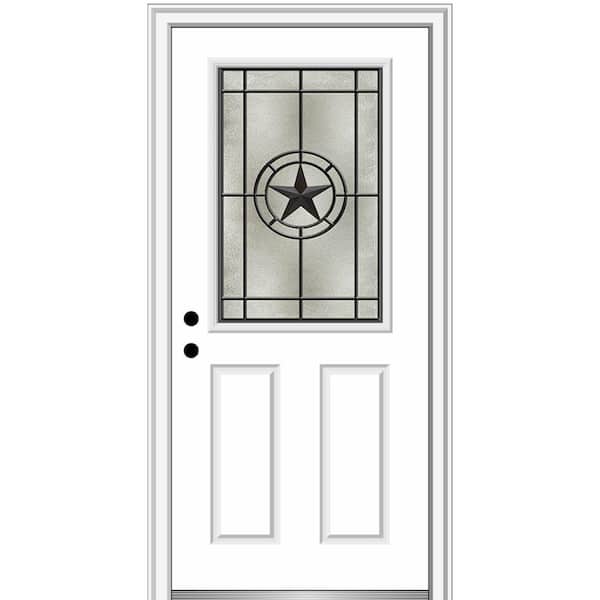 MMI Door Elegant Star 34 in. x 80 in. 2-Panel Right-Hand/Inswing 1/2 Lite Decorative Glass Primed Fiberglass Prehung Front Door