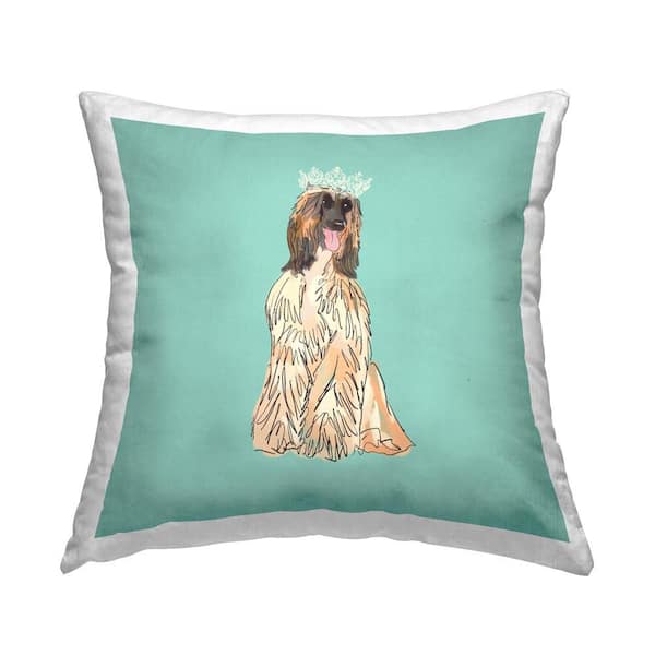 Stupell Industries Elegant Dog and Tiara Blue Print Polyester 18 in. x 18 in. Throw Pillow