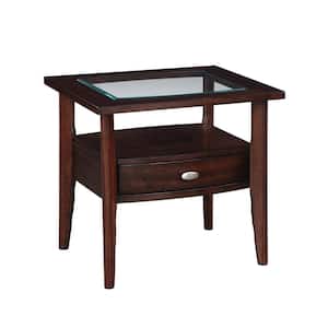 Hosea 27 in. Dark Walnut Rectangle Glass End Table with 1-Drawer