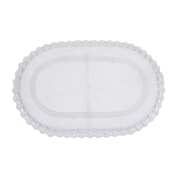HOME WEAVERS INC Hampton Crochet Reversible 100% Cotton Bath Rug Set, 24x40 Rectangle, White