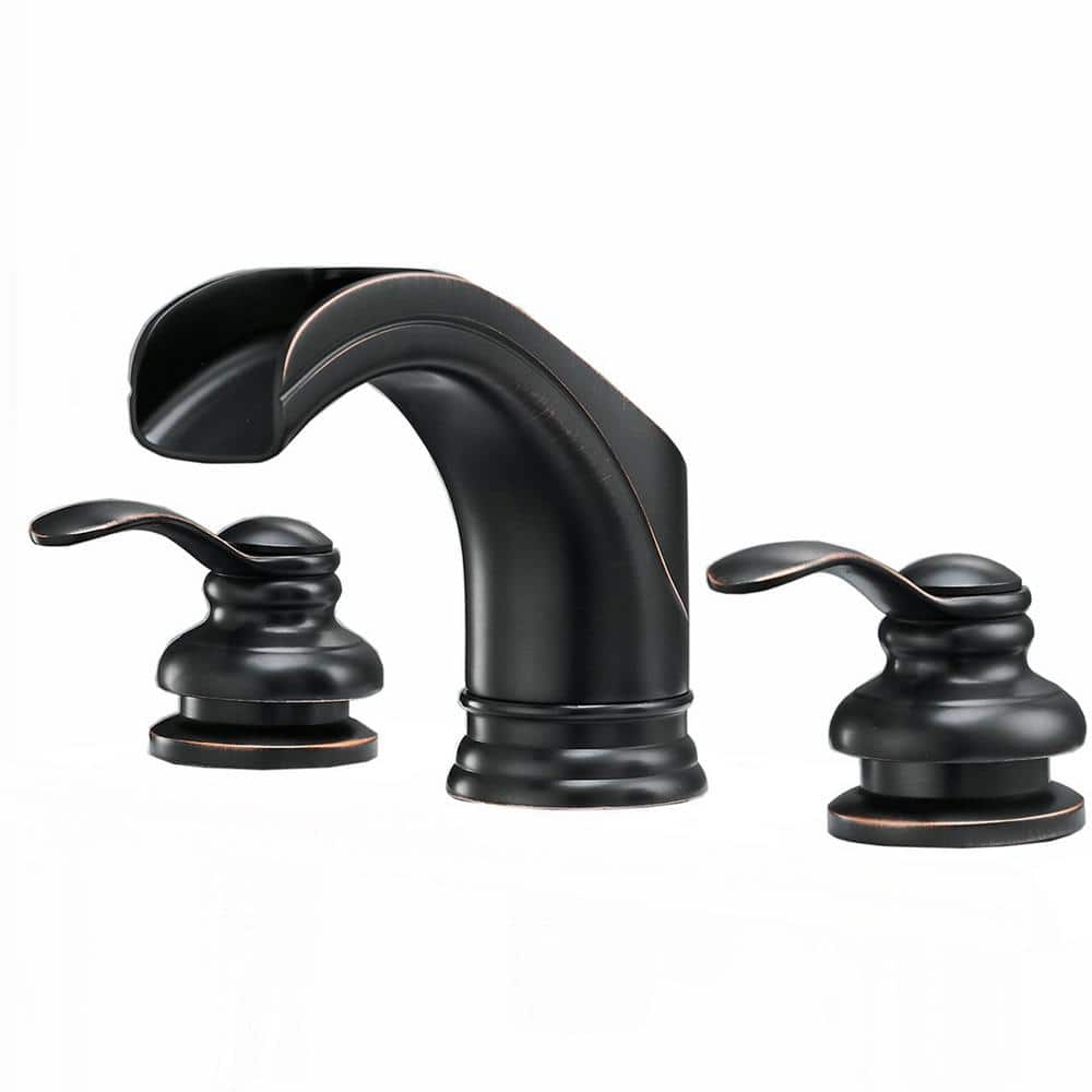 Double-Handle 8 in. Widespread Unique Waterfall Spout Bathroom Faucet in Oil Rubbed Bronze (Valve Included) -  WELLFOR, FH76562-ORB