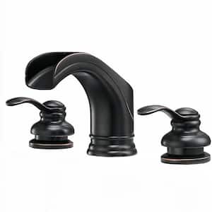 Double-Handle 8 in. Widespread Unique Waterfall Spout Bathroom Faucet in Oil Rubbed Bronze (Valve Included)