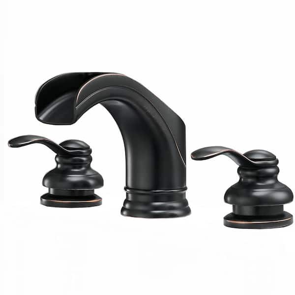 WELLFOR Double-Handle 8 in. Widespread Unique Waterfall Spout Bathroom Faucet in Oil Rubbed Bronze (Valve Included)