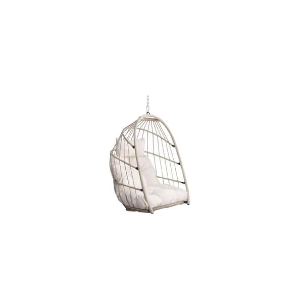 Unbranded Outdoor Garden Wicker Rattan Egg Swing Chair Hanging Chair Patio Swing Chair with White Cushion
