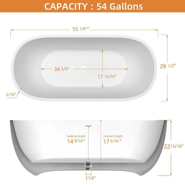 55 in. Acrylic Flatbottom Non-Whirlpool Bathtub in Black Classic Oval Shape  Soaking Tub with Integrated Slotted Overflow T122B1 The Home Depot