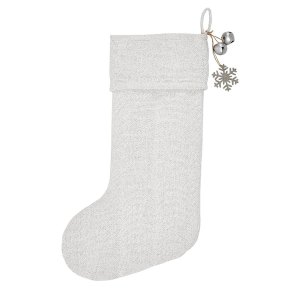 VHC Brands Yuletide Burlap Antique White Snowflake Stocking 12x20