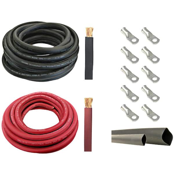 WindyNation 1/0-Gauge 15 ft. Black/15 ft. Red Welding Cable Kit Includes 10-Pieces of Cable Lugs and 3 ft. Heat Shrink Tubing