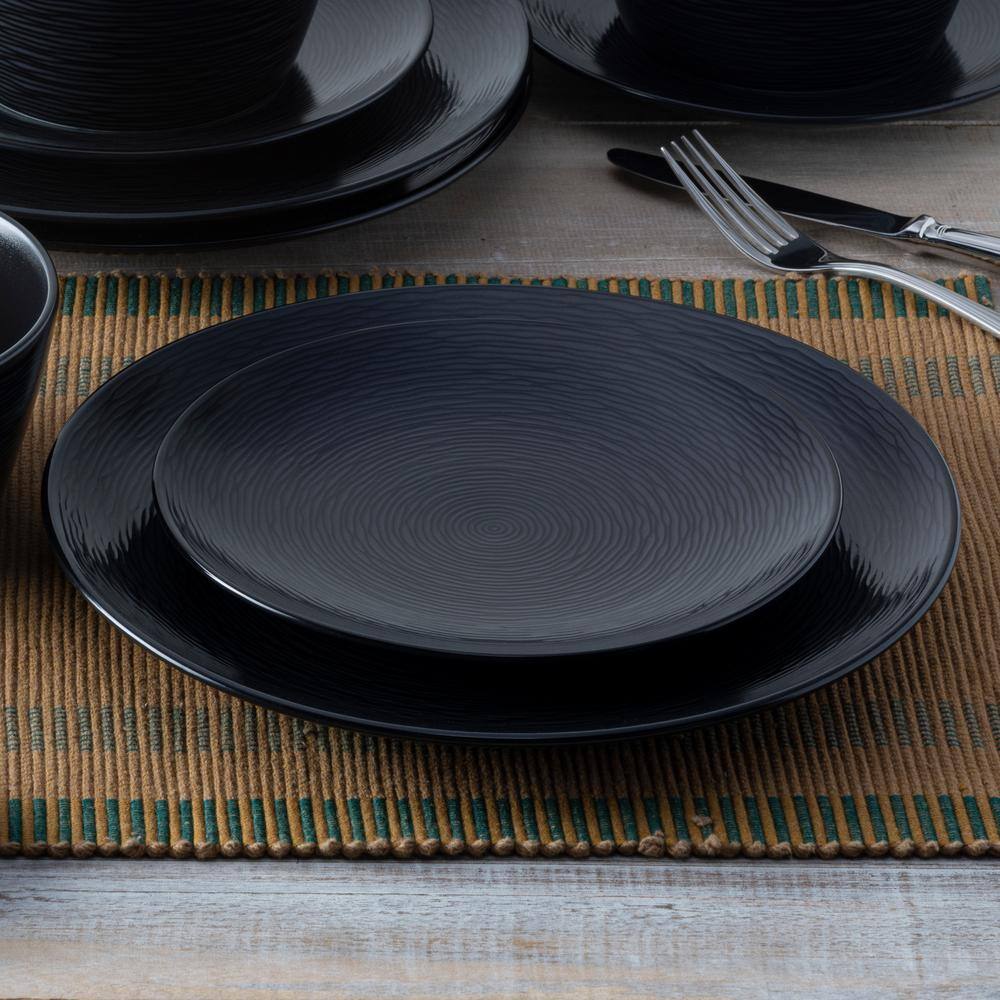 Black Porcelain 12-Piece Swirl Coupe Dinnerware Set