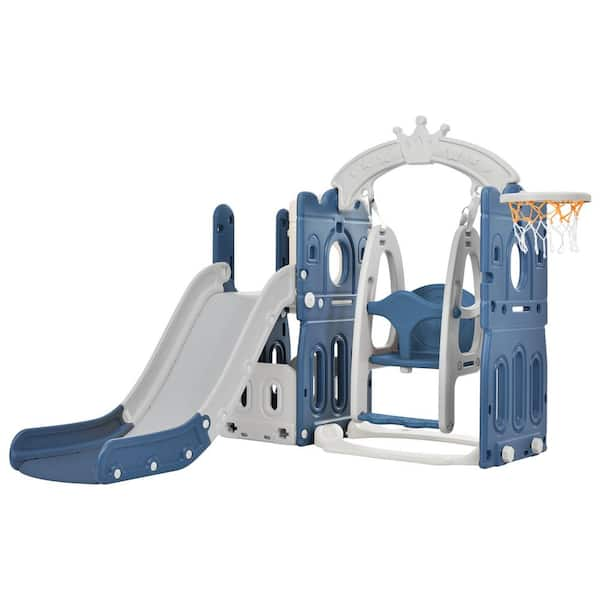 Blue 5 in 1 Freestanding Indoor, Outdoor Toddler Slide and Swing Set ...