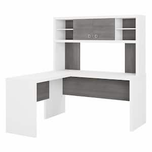 Echo 60 in. L-Shaped Pure White/Modern Gray Desk with Hutch