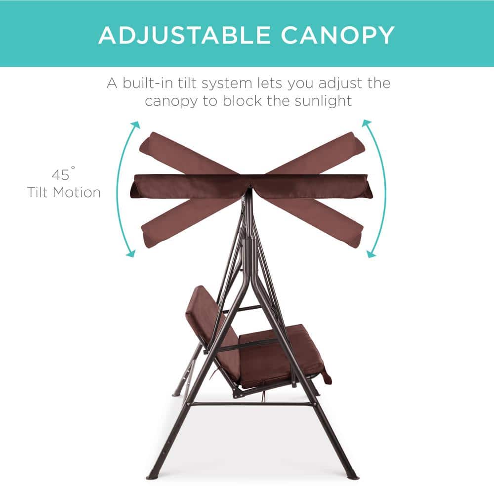 Brown Steel 2-Person Outdoor Convertible Canopy Swing Glider