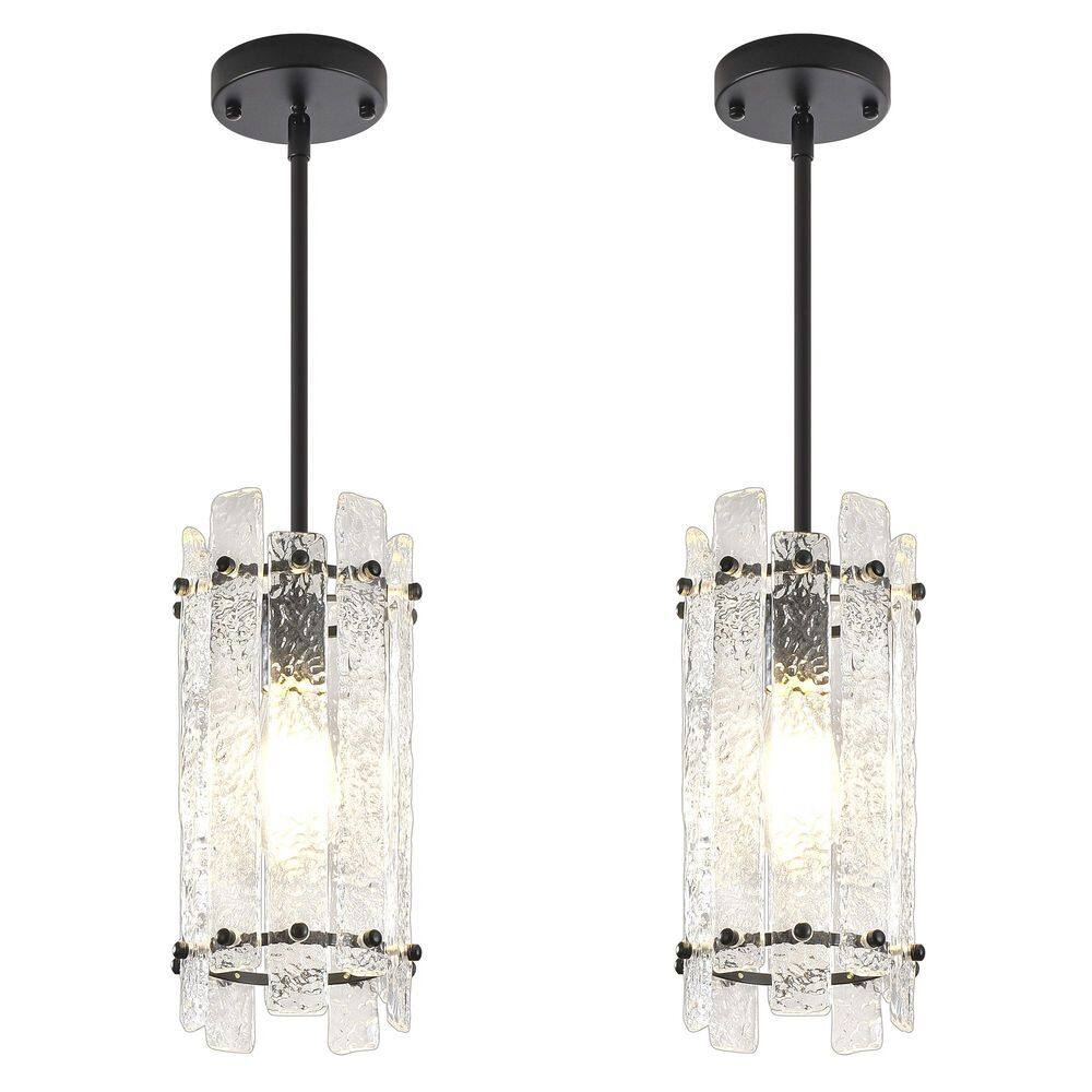 1-Light Modern Matte Black Textured Water Glass Mini Pendant Light for Kitchen Island, Bar Counter & Sink (Set of 2) price history on PriceWatchPro