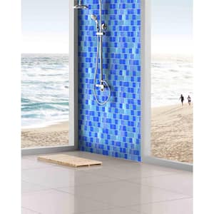 Landscape Horizon Blue Square Mosaic 3 in. x 3 in. Textured Glossy Glass Decorative Pool Tile Sample
