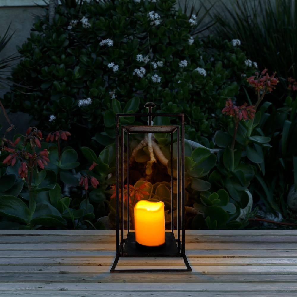 19" Gray Iron Hanging Lantern with Glass Candle Compartment